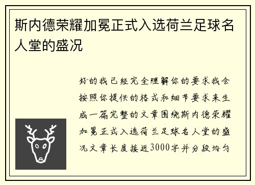 斯内德荣耀加冕正式入选荷兰足球名人堂的盛况